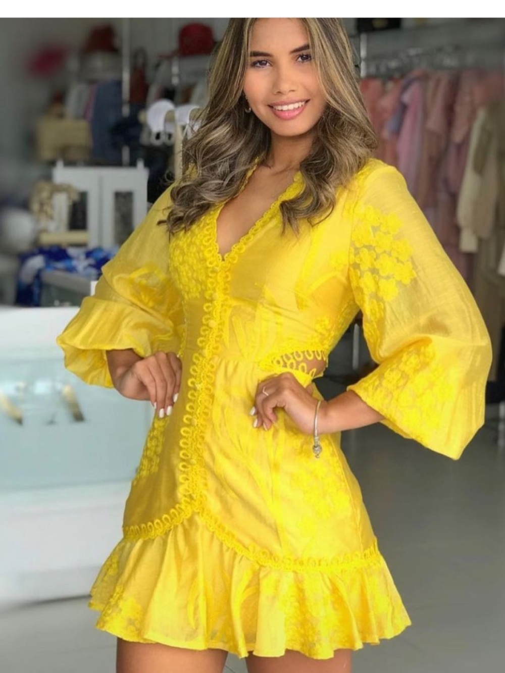 L'ATISTE Vibrant Yellow Ruffle-Hem Girls' Blouse